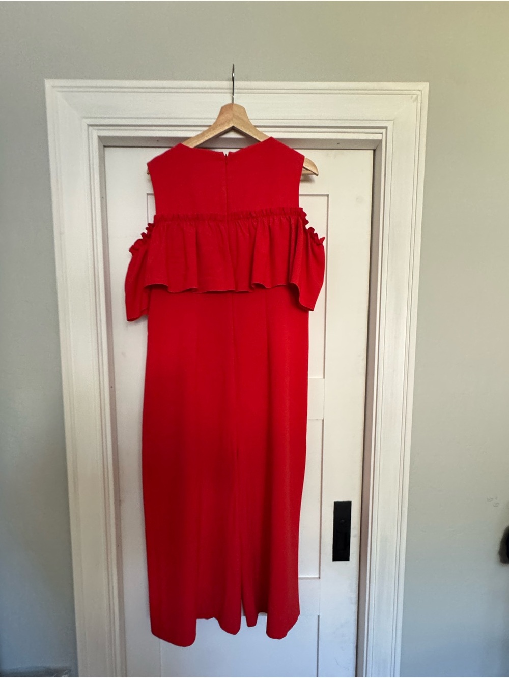 ASOS- Red Ruffle Cold-Shoulder Jumpsuit